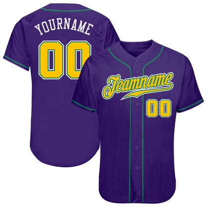 Custom Purple Gold-Kelly Green Authentic Baseball Jersey - Sky-Custom