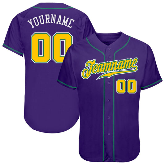 Custom Purple Gold-Kelly Green Authentic Baseball Jersey - Sky-Custom