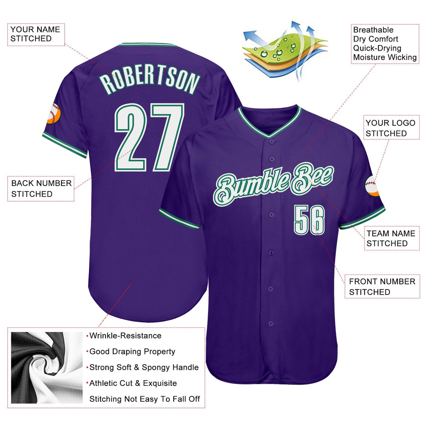 Custom Purple White-Kelly Green Authentic Baseball Jersey - Sky-Custom