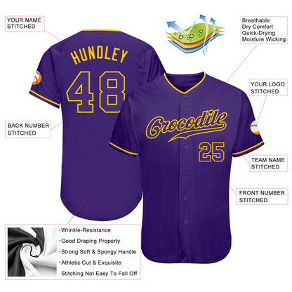 Custom Purple Purple-Gold Authentic Baseball Jersey - Sky-Custom
