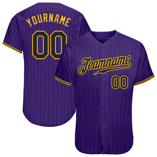 Custom Purple Black Pinstripe Black-Gold Authentic Baseball Jersey - Sky-Custom