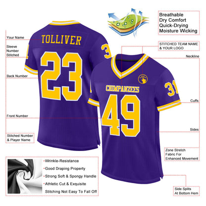 Custom Purple Gold-White Mesh Authentic Throwback Football Jersey - Sky-Custom