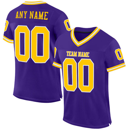 Custom Purple Gold-White Mesh Authentic Throwback Football Jersey - Sky-Custom