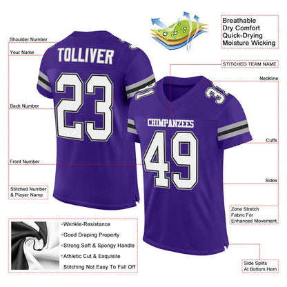 Custom Purple White-Gray Mesh Authentic Football Jersey - Sky-Custom