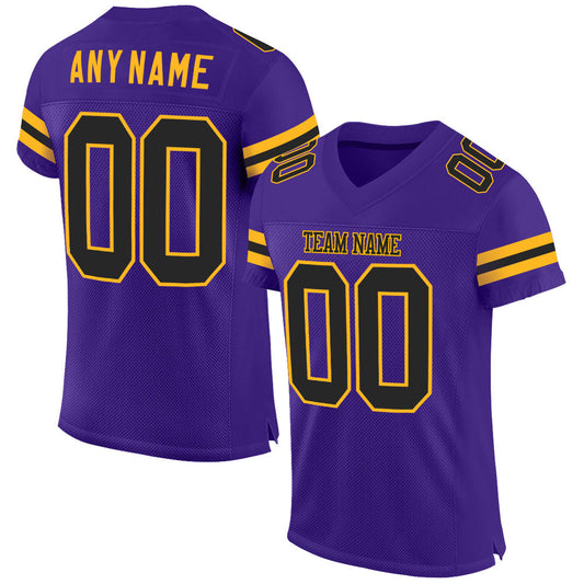 Custom Purple Black-Gold Mesh Authentic Football Jersey - Sky-Custom