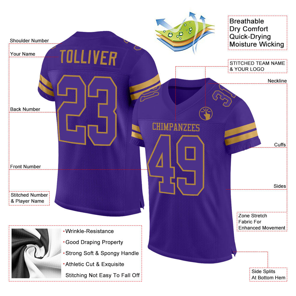 Custom Purple Purple-Old Gold Mesh Authentic Football Jersey - Sky-Custom