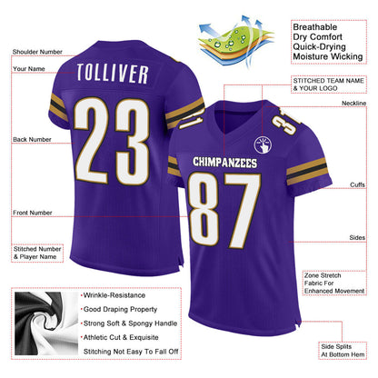 Custom Purple White-Old Gold Mesh Authentic Football Jersey - Sky-Custom