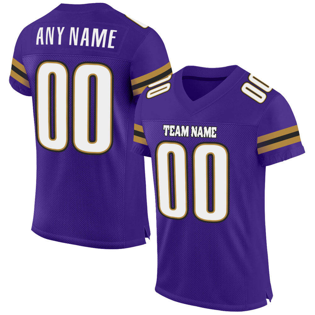 Custom Purple White-Old Gold Mesh Authentic Football Jersey - Sky-Custom