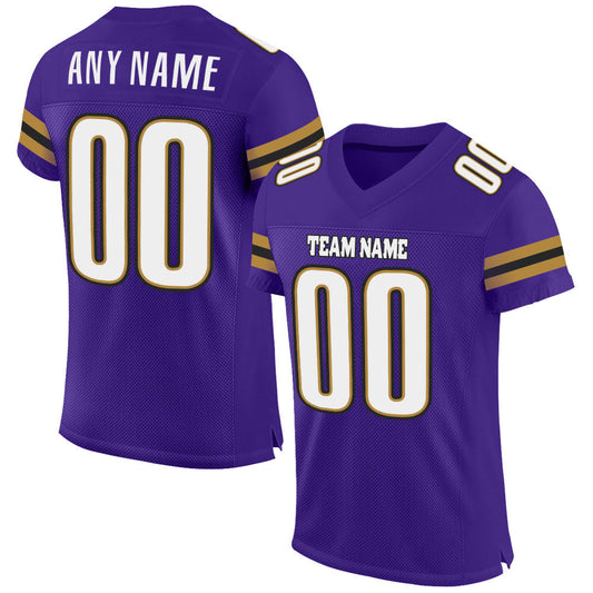 Custom Purple White-Old Gold Mesh Authentic Football Jersey - Sky-Custom