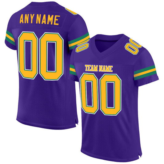 Custom Purple Gold-Kelly Green Mesh Authentic Football Jersey - Sky-Custom