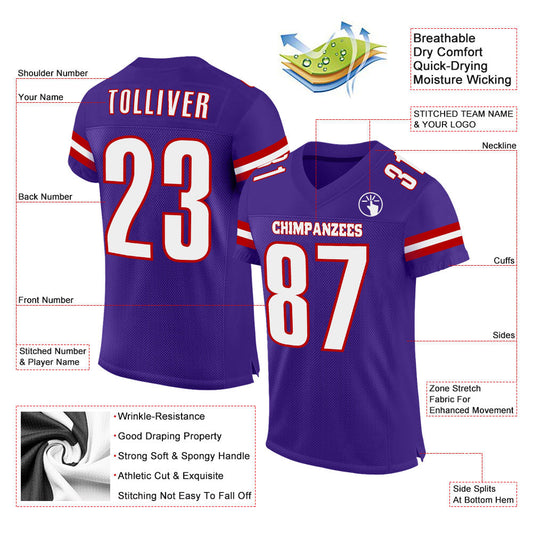 Custom Purple White-Red Mesh Authentic Football Jersey - Sky-Custom