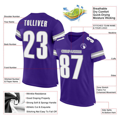 Custom Purple White-Gray Mesh Authentic Football Jersey - Sky-Custom