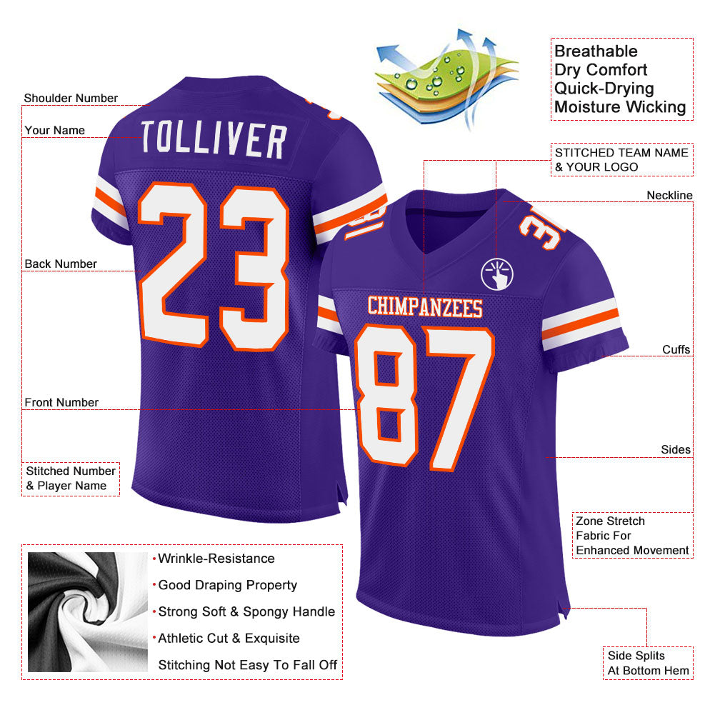 Custom Purple White-Orange Mesh Authentic Football Jersey - Sky-Custom