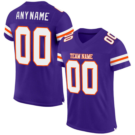 Custom Purple White-Orange Mesh Authentic Football Jersey - Sky-Custom