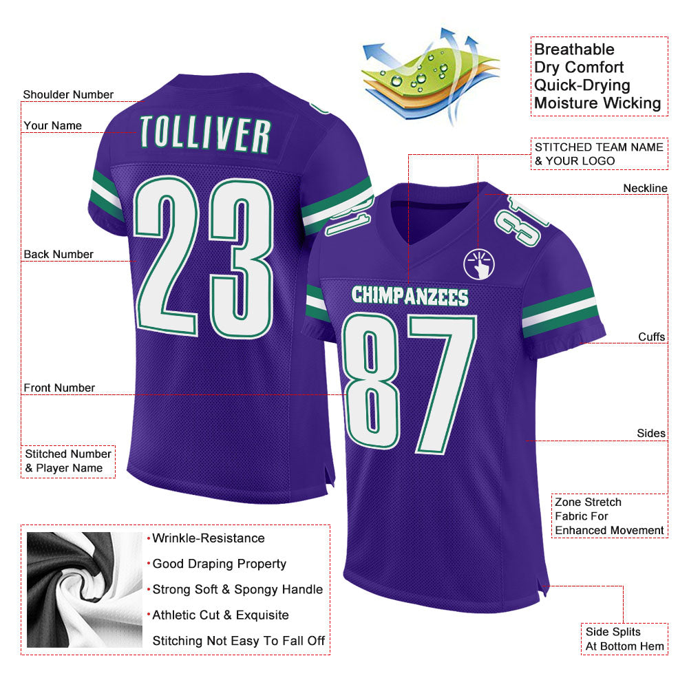 Custom Purple White-Kelly Green Mesh Authentic Football Jersey - Sky-Custom