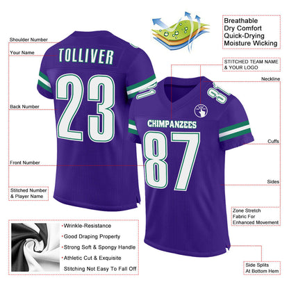 Custom Purple White-Kelly Green Mesh Authentic Football Jersey - Sky-Custom
