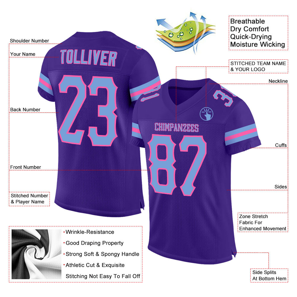 Custom Purple Light Blue-Pink Mesh Authentic Football Jersey - Sky-Custom