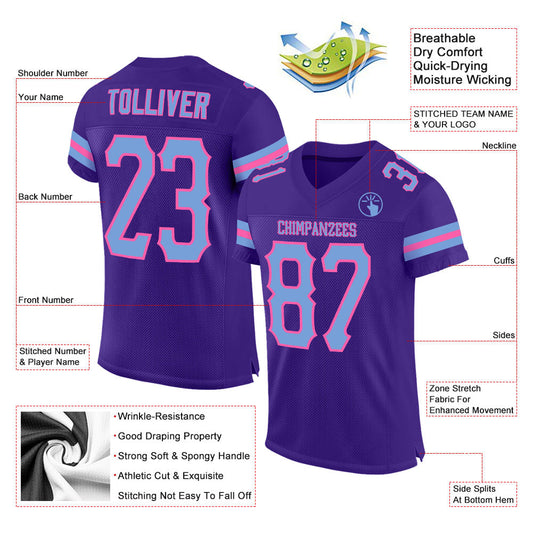 Custom Purple Light Blue-Pink Mesh Authentic Football Jersey - Sky-Custom