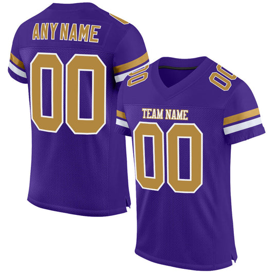 Custom Purple Old Gold-White Mesh Authentic Football Jersey - Sky-Custom