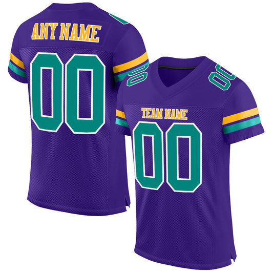 Custom Purple Aqua-Gold Mesh Authentic Football Jersey - Sky-Custom
