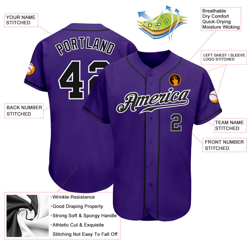 Custom Purple Black-White Authentic Baseball Jersey - Sky-Custom