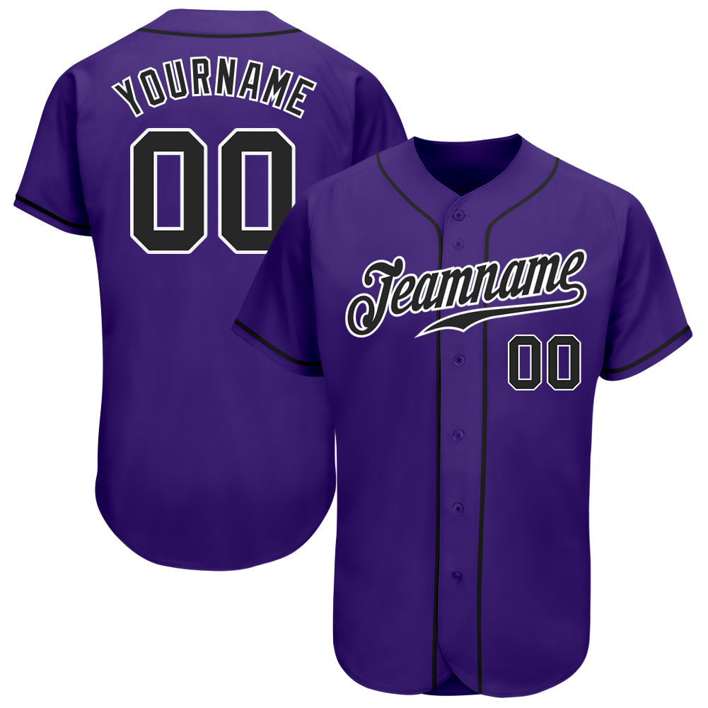 Custom Purple Black-White Authentic Baseball Jersey - Sky-Custom