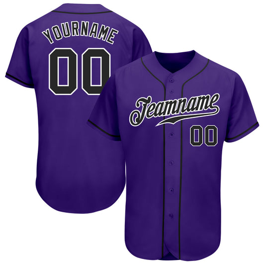 Custom Purple Black-White Authentic Baseball Jersey - Sky-Custom