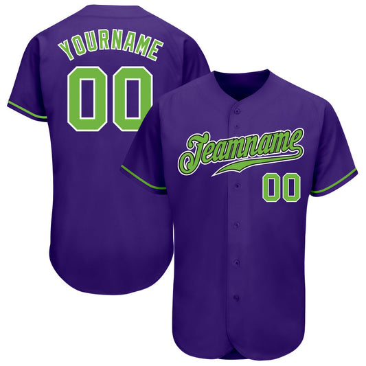 Custom Purple Neon Green-White Authentic Baseball Jersey - Sky-Custom