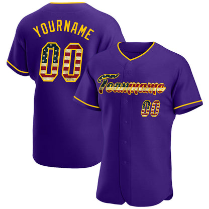 Custom Purple Vintage USA Flag-Gold Authentic Baseball Jersey - Sky-Custom