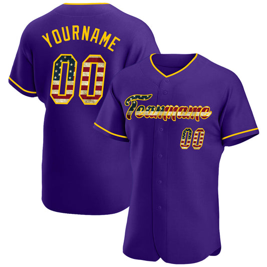 Custom Purple Vintage USA Flag-Gold Authentic Baseball Jersey - Sky-Custom