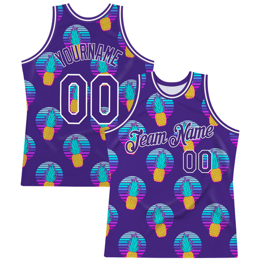 Custom Purple Purple-White 3D Pattern Design Pineapples Authentic Basketball Jersey - Sky-Custom
