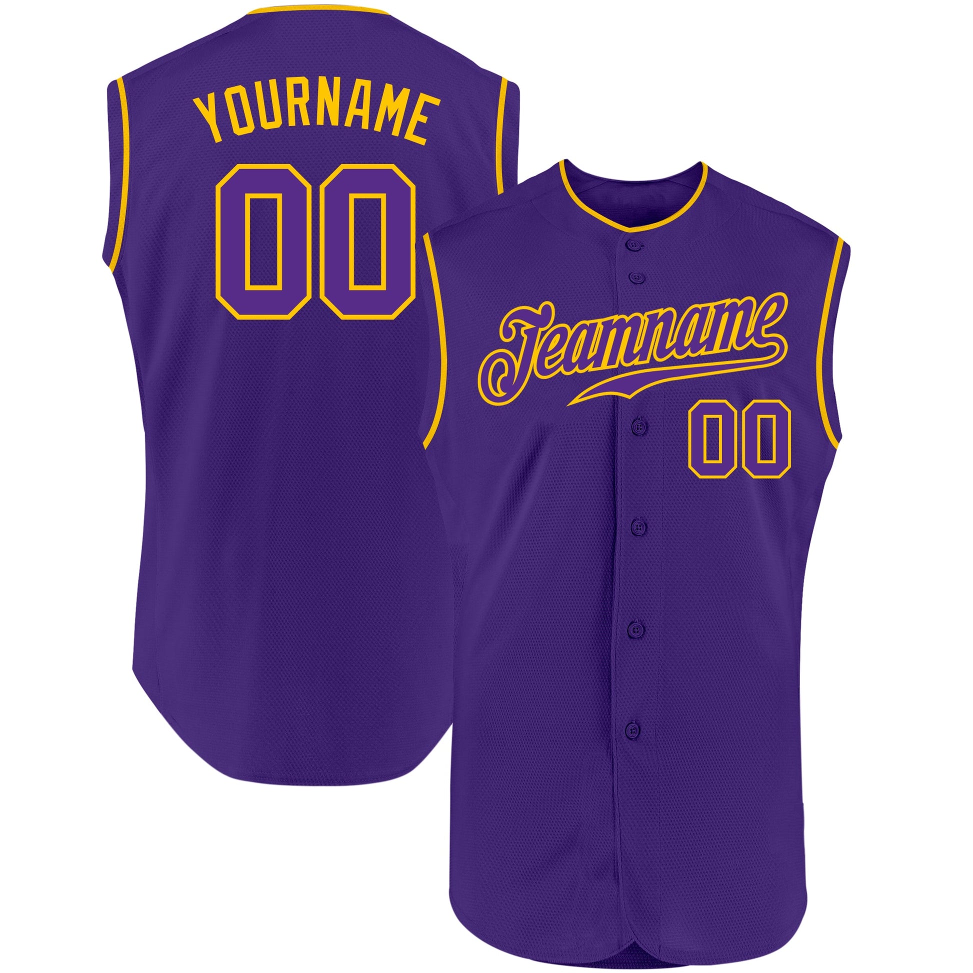 Custom Purple Purple-Gold Authentic Sleeveless Baseball Jersey - Sky-Custom