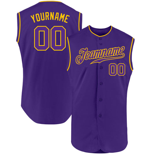 Custom Purple Purple-Gold Authentic Sleeveless Baseball Jersey - Sky-Custom