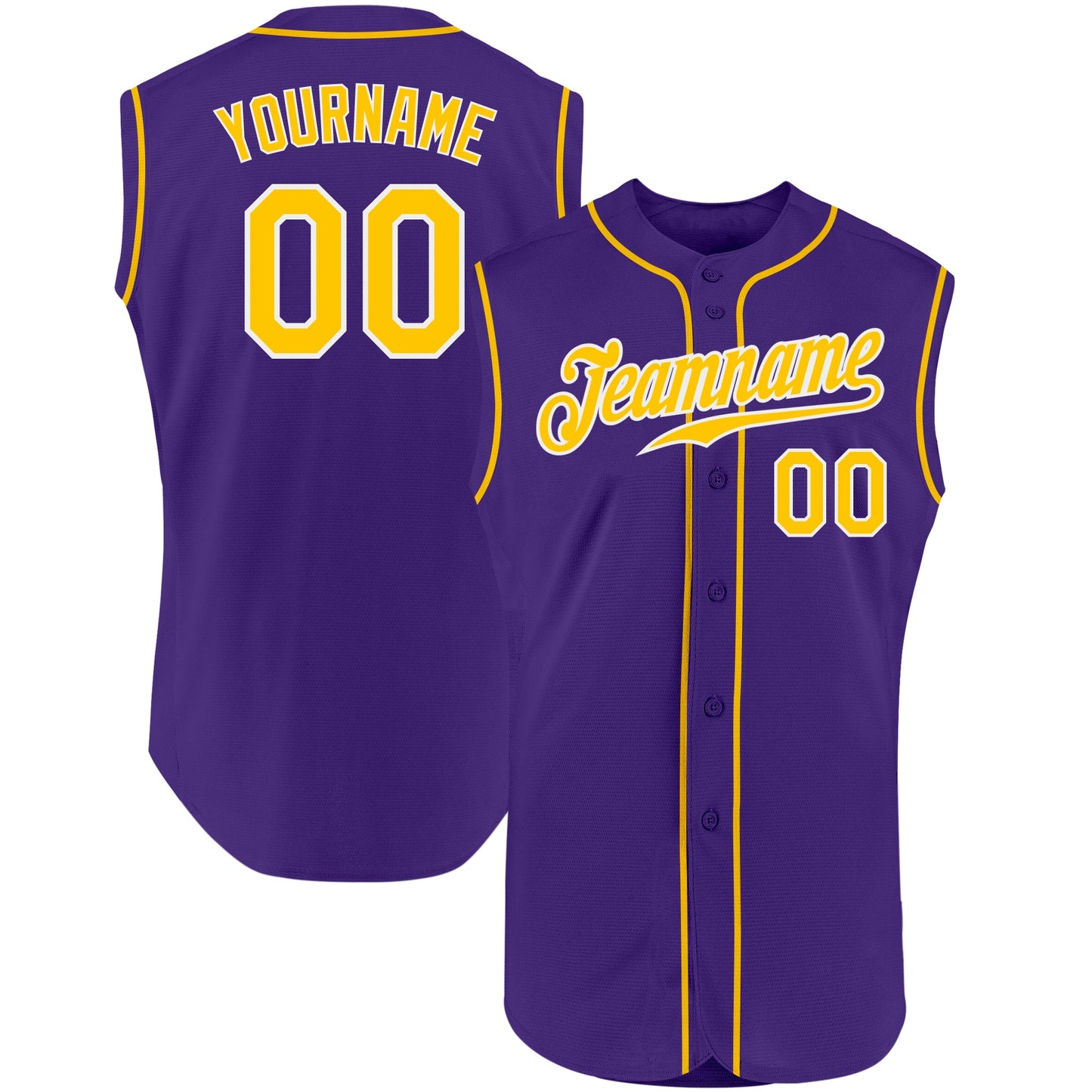 Custom Purple Gold-White Authentic Sleeveless Baseball Jersey - Sky-Custom