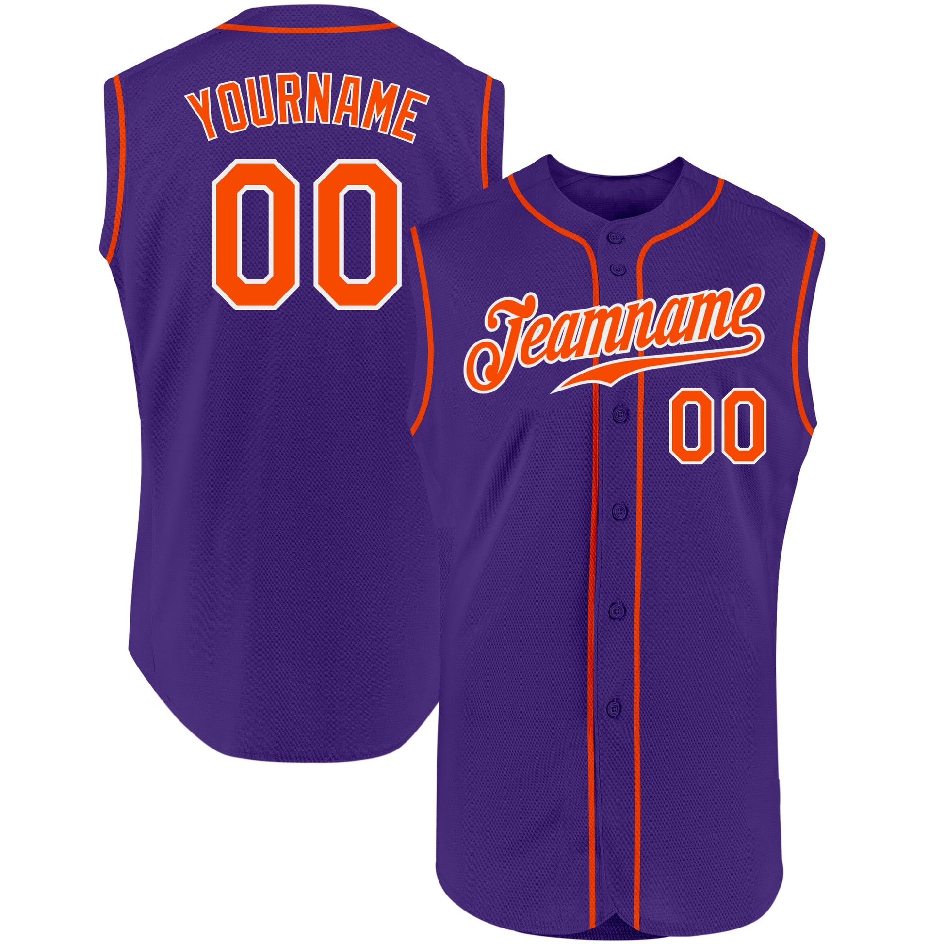Custom Purple Orange-White Authentic Sleeveless Baseball Jersey - Sky-Custom