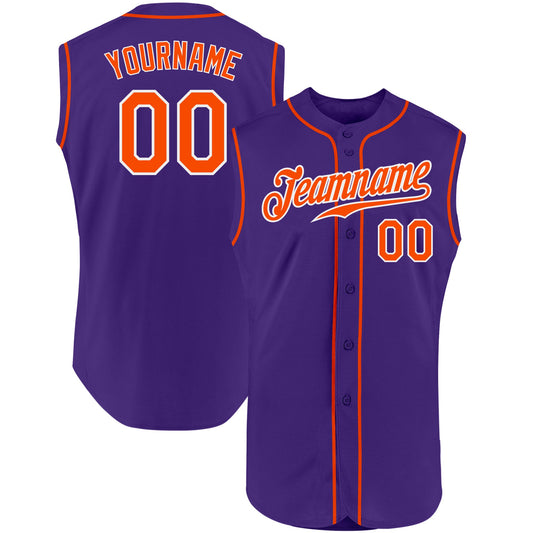 Custom Purple Orange-White Authentic Sleeveless Baseball Jersey - Sky-Custom