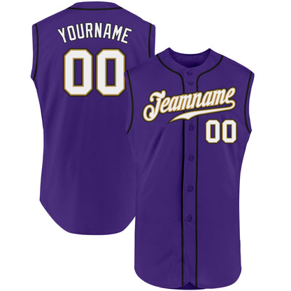 Custom Purple White-Old Gold Authentic Sleeveless Baseball Jersey - Sky-Custom