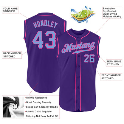 Custom Purple Light Blue-Pink Authentic Sleeveless Baseball Jersey - Sky-Custom