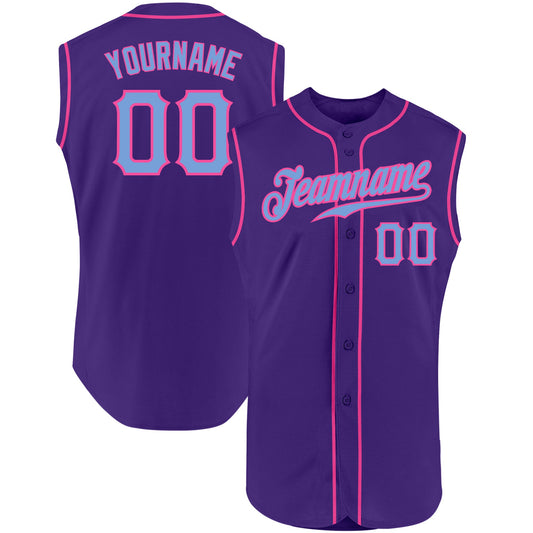 Custom Purple Light Blue-Pink Authentic Sleeveless Baseball Jersey - Sky-Custom