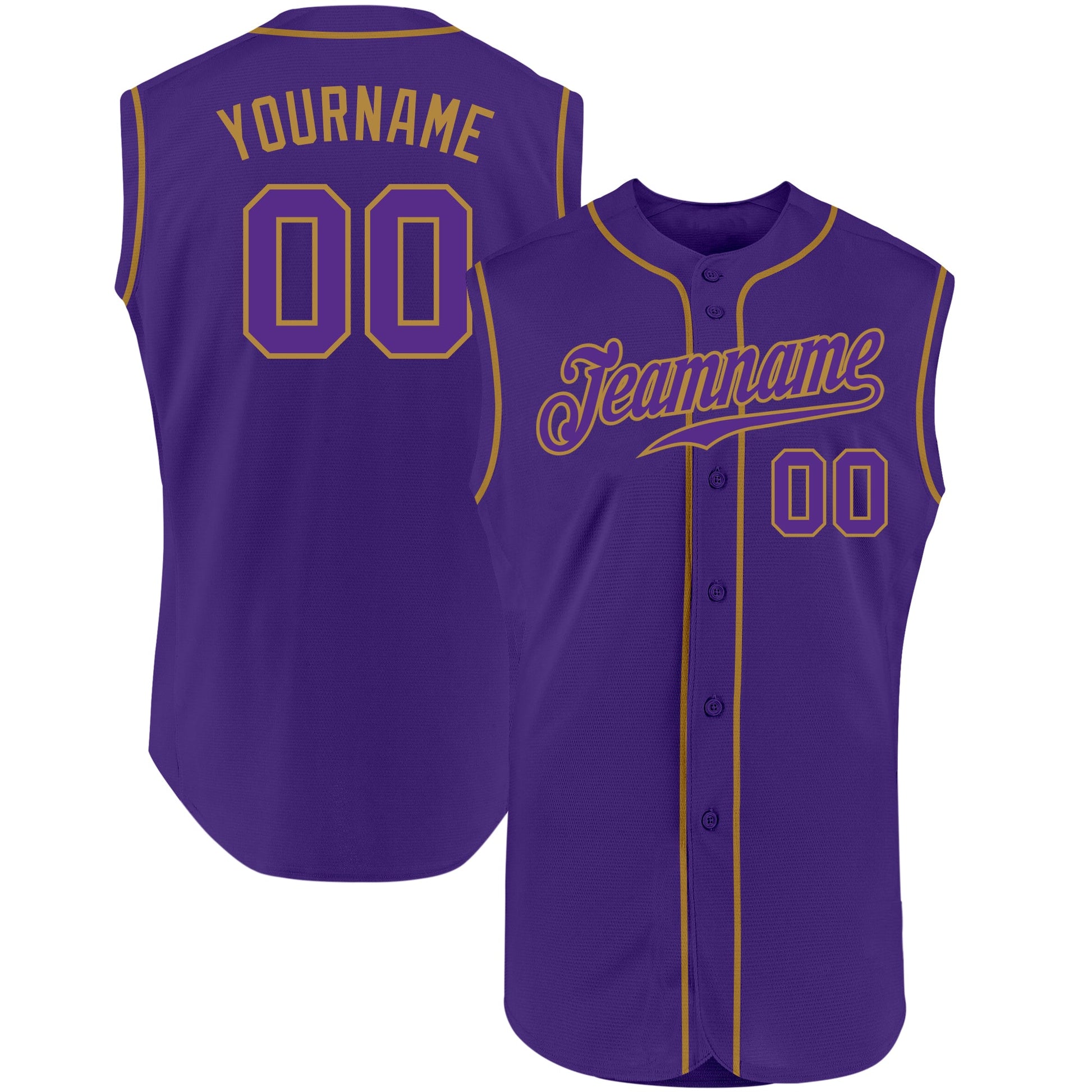 Custom Purple Purple-Old Gold Authentic Sleeveless Baseball Jersey - Sky-Custom