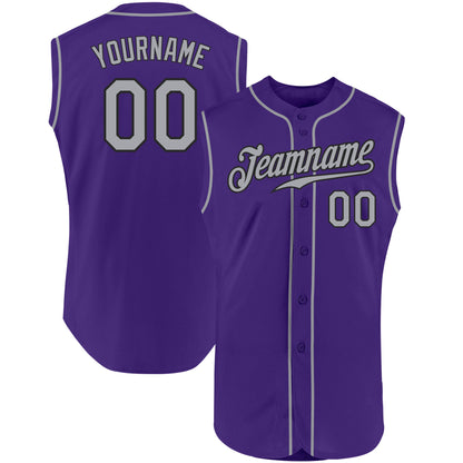 Custom Purple Gray-Black Authentic Sleeveless Baseball Jersey - Sky-Custom