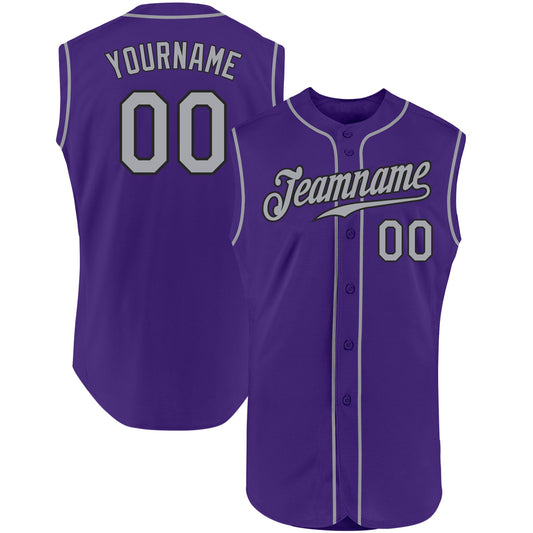 Custom Purple Gray-Black Authentic Sleeveless Baseball Jersey - Sky-Custom