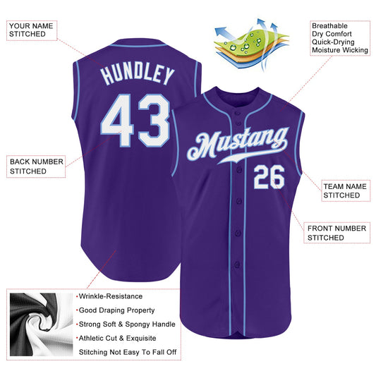 Custom Purple White-Light Blue Authentic Sleeveless Baseball Jersey - Sky-Custom