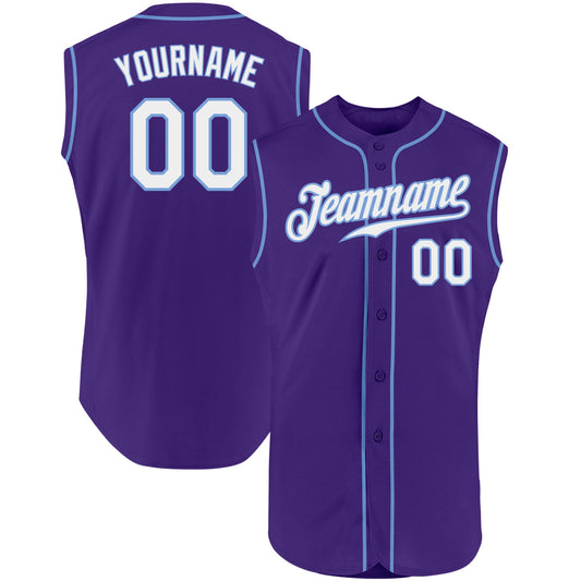Custom Purple White-Light Blue Authentic Sleeveless Baseball Jersey - Sky-Custom