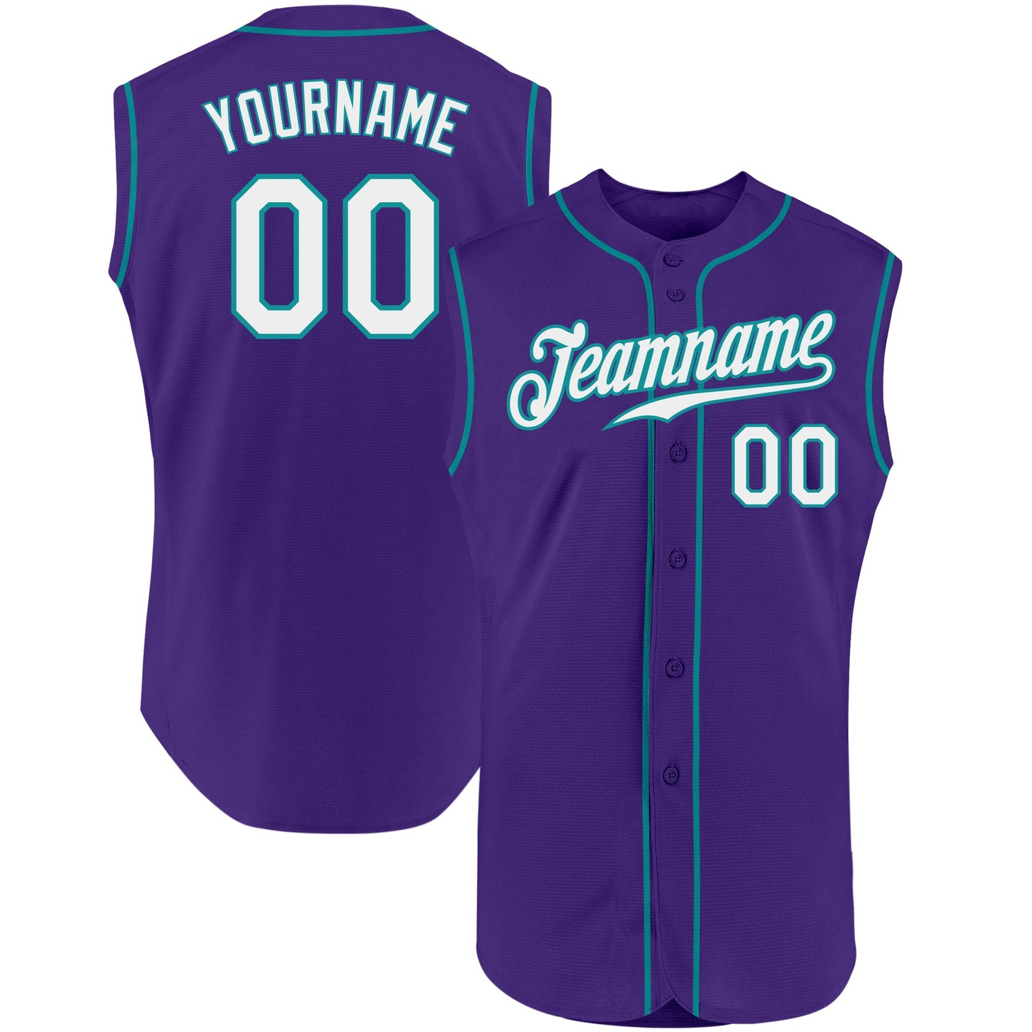 Custom Purple White-Teal Authentic Sleeveless Baseball Jersey - Sky-Custom