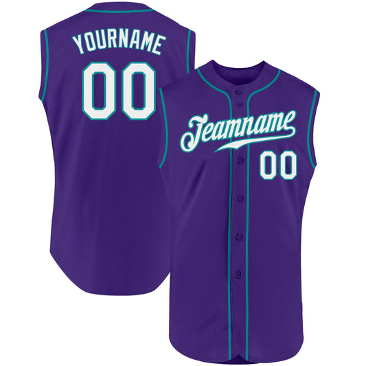 Custom Purple White-Teal Authentic Sleeveless Baseball Jersey - Sky-Custom
