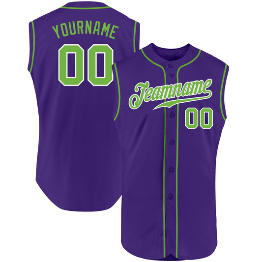 Custom Purple Neon Green-White Authentic Sleeveless Baseball Jersey - Sky-Custom