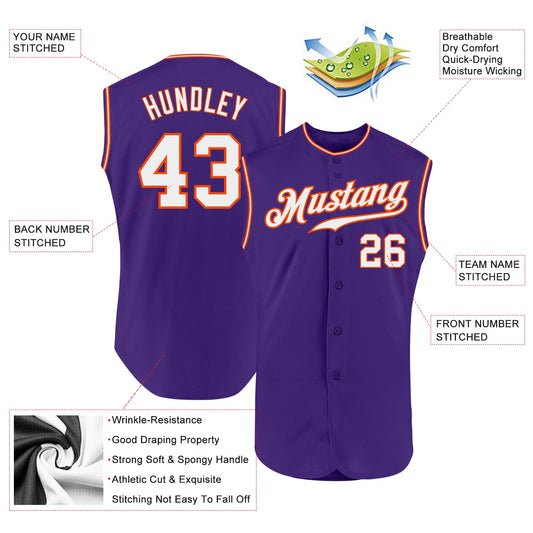 Custom Purple White-Orange Authentic Sleeveless Baseball Jersey - Sky-Custom