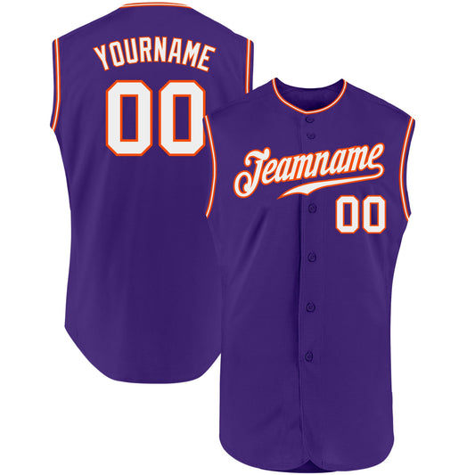 Custom Purple White-Orange Authentic Sleeveless Baseball Jersey - Sky-Custom