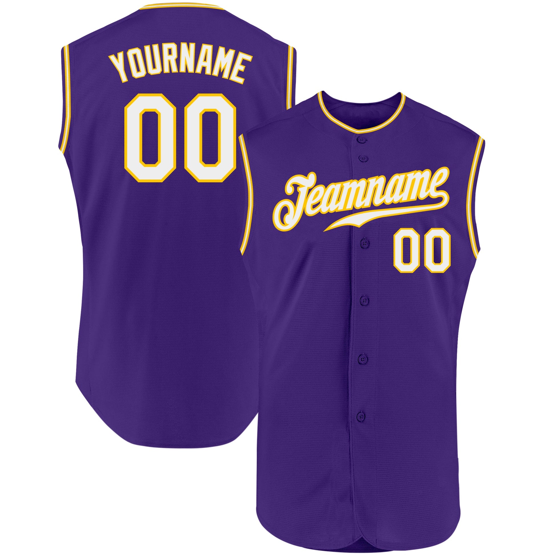 Custom Purple White-Gold Authentic Sleeveless Baseball Jersey - Sky-Custom